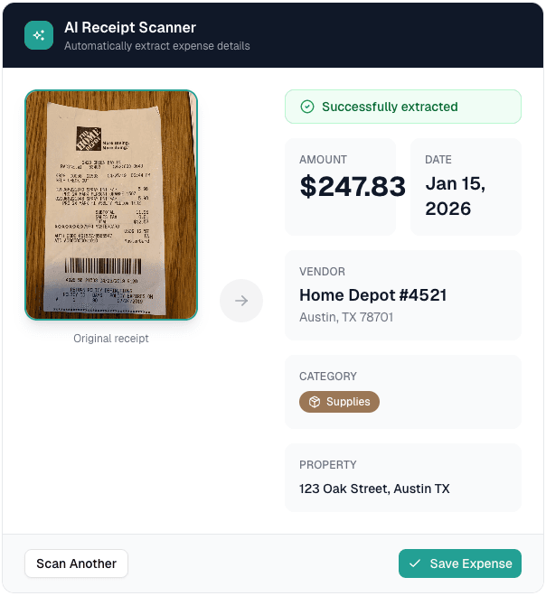 AI receipt scanning interface