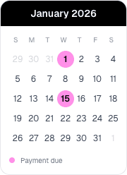 Calendar showing scheduled payment dates